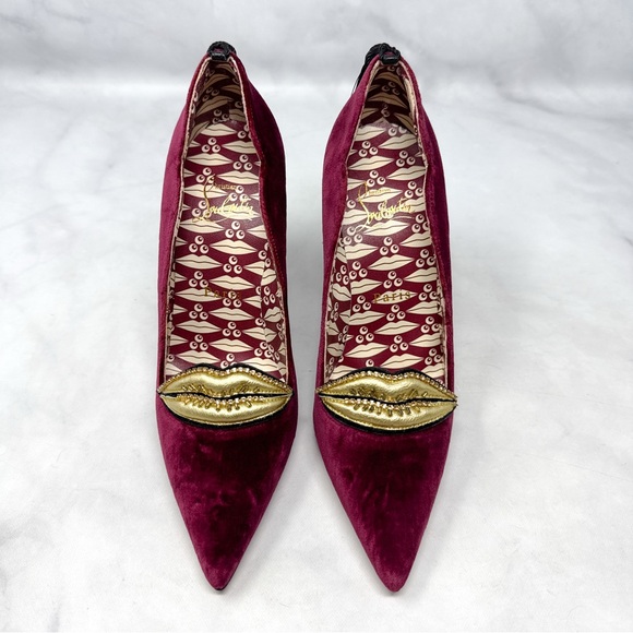 NEW Christian Louboutin Hot Chick Kiss Swarovski Crystal Velvet Pointed Toe Heel - Picture 4 of 16